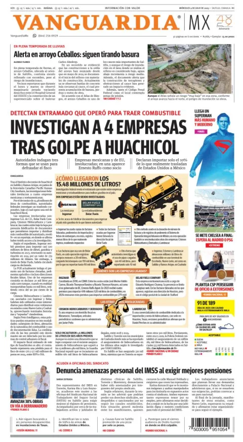 Portada de Vanguardia del miércoles, 9 de julio de 2025