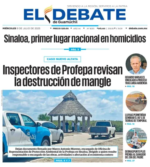 Portada de El Debate de Guamuchil del 2025-07-09