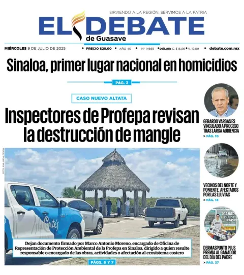 Portada de El Debate de Guasave del 2025-07-09