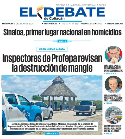 Portada de El Debate de Culiacan del miércoles, 9 de julio de 2025