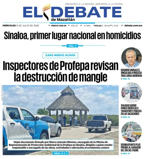 Portada de El Debate de Mazatlan del 2025-07-09