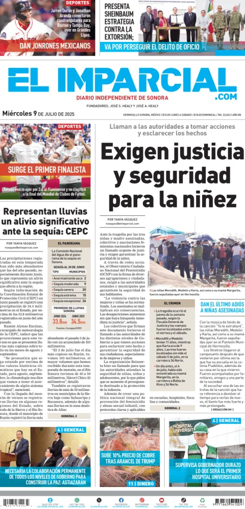Portada de El Imparcial del miércoles, 9 de julio de 2025