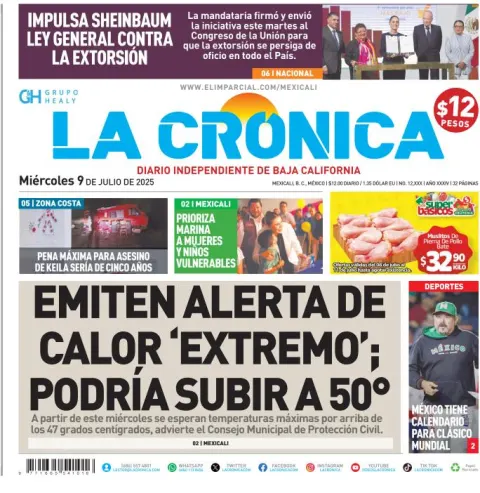 Portada de La Cronica del miércoles, 9 de julio de 2025