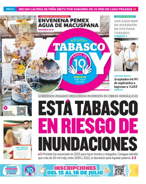 Portada de Tabasco Hoy del miércoles, 9 de julio de 2025