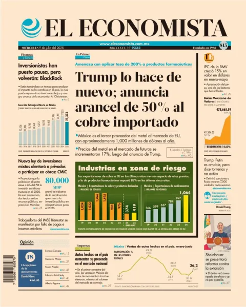Portada de El Economista del miércoles, 9 de julio de 2025