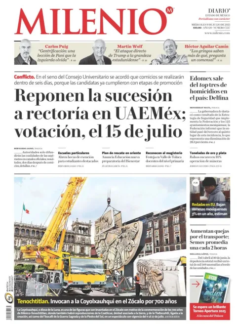 Portada de Milenio Edo de Mexico del miércoles, 9 de julio de 2025