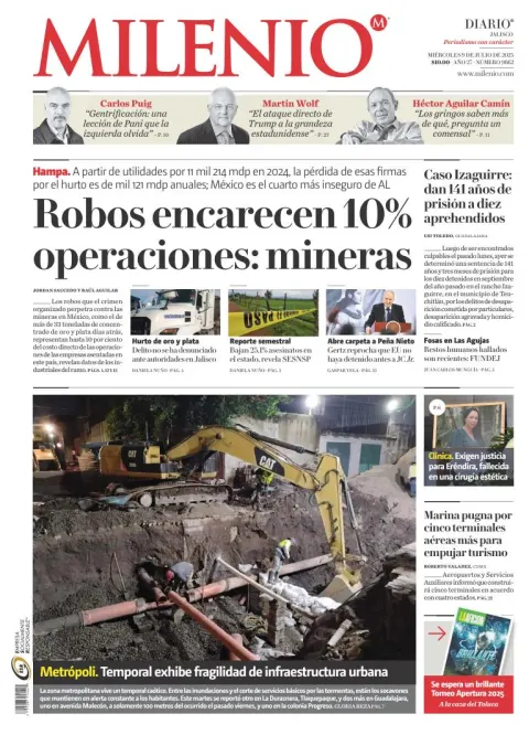 Portada de Milenio Jalisco del miércoles, 9 de julio de 2025