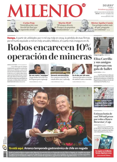 Portada de Milenio Puebla del miércoles, 9 de julio de 2025