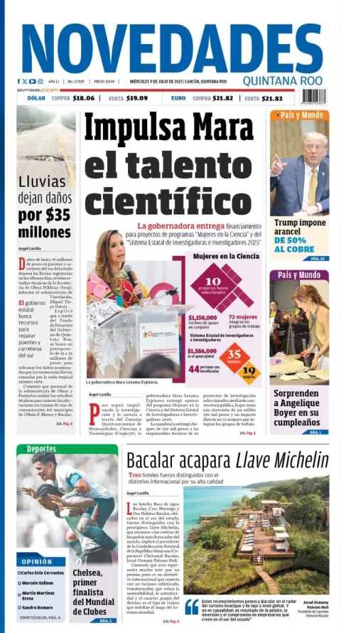 Portada de Novedades Quintana Roo del miércoles, 9 de julio de 2025