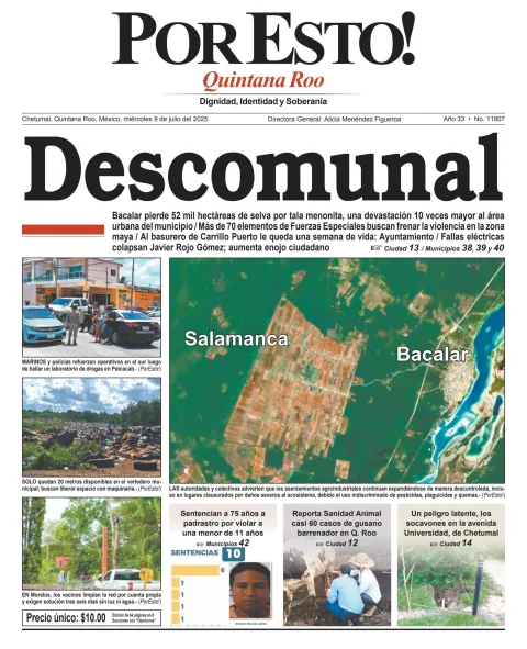 Portada de Por Esto (quintana Roo Chetumal) del miércoles, 9 de julio de 2025