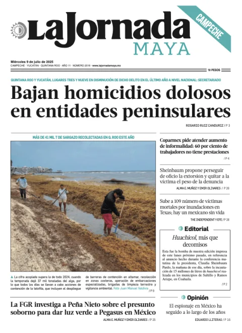 Portada de La Jornada Maya Campeche del miércoles, 9 de julio de 2025