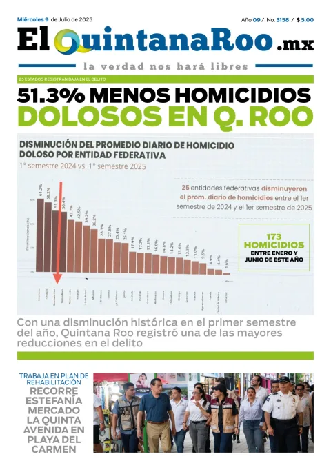 Portada de El Quintana Roo (portada) del miércoles, 9 de julio de 2025