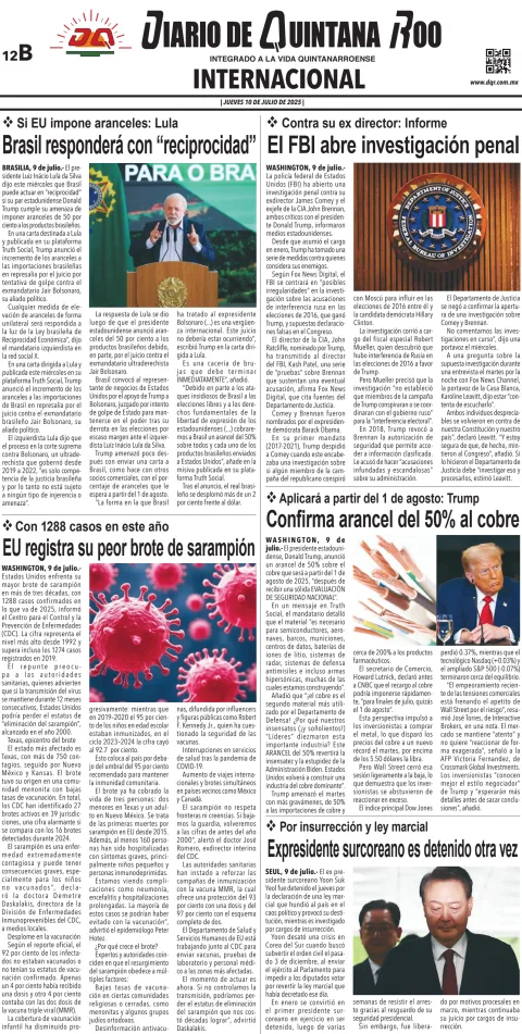 Portada de Diario de Quintana Roo (contra Portada)