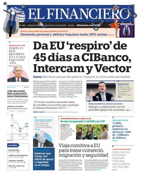 Portada de El Financiero del jueves, 10 de julio de 2025