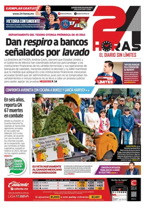 Portada de 24 Horas del jueves, 10 de julio de 2025
