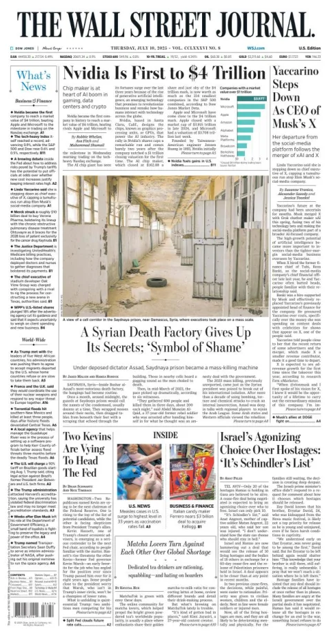 Portada de The Wall Street Journal del jueves, 10 de julio de 2025