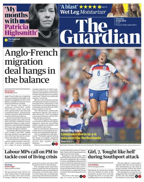 Portada de The Guardian (reino Unido) del jueves, 10 de julio de 2025