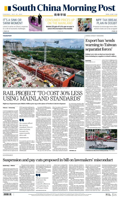 Portada de South China Morning Post del jueves, 10 de julio de 2025