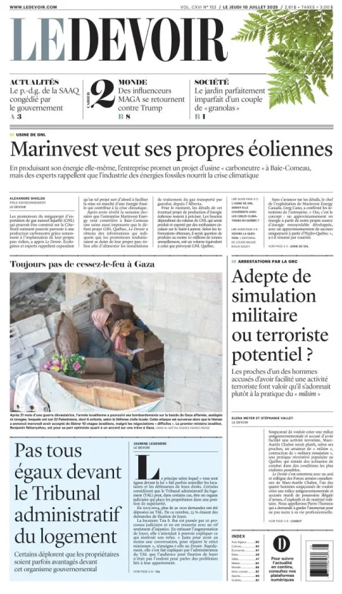 Portada de Le Devoir del jueves, 10 de julio de 2025