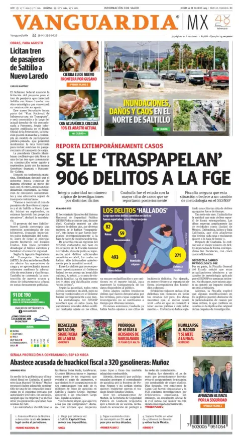 Portada de Vanguardia del jueves, 10 de julio de 2025
