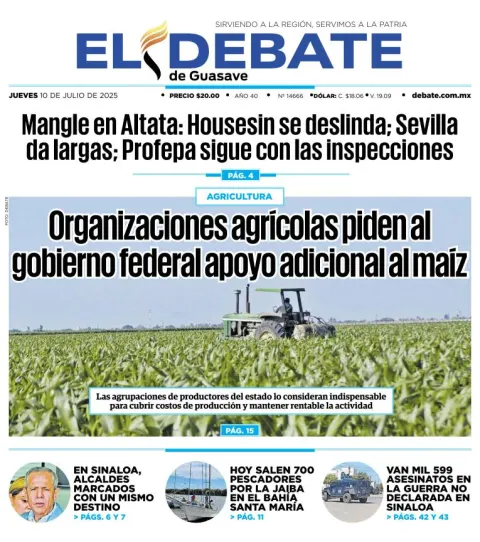 Portada de El Debate de Guasave del 2025-07-10