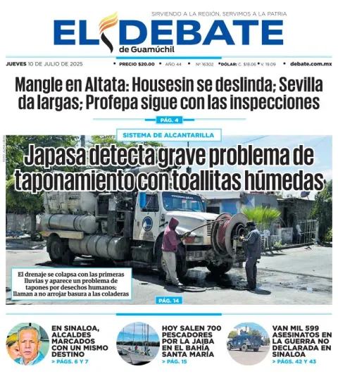 Portada de El Debate de Guamuchil del 2025-07-10