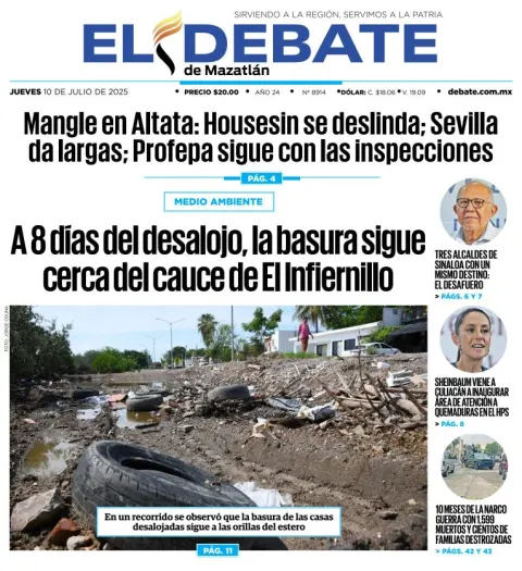 Portada de El Debate de Mazatlan del 2025-07-10