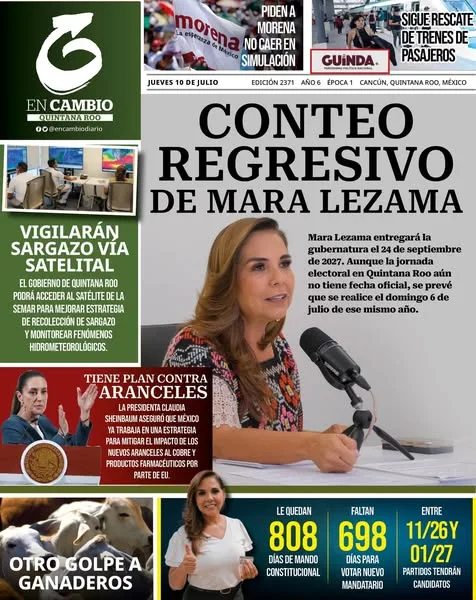 Portada de En Cambio - Quintana Roo (portada) del jueves, 10 de julio de 2025