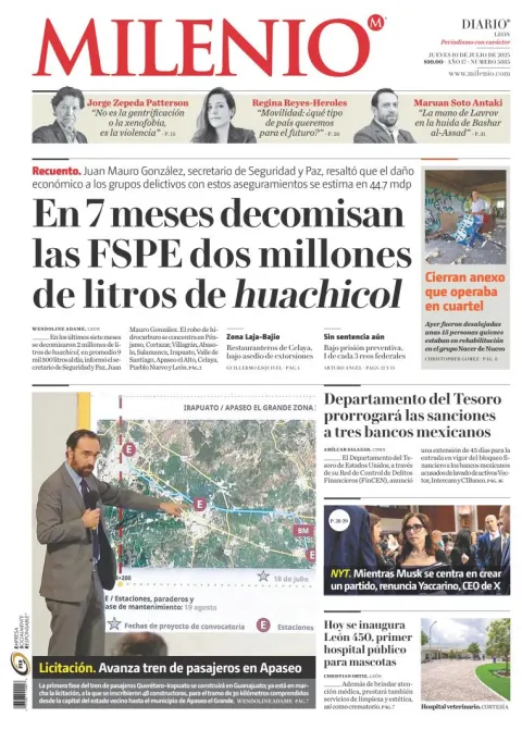 Portada de Milenio Leon del jueves, 10 de julio de 2025