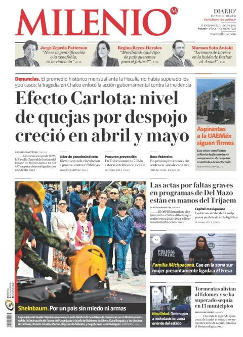 Portada de Milenio Edo de Mexico del jueves, 10 de julio de 2025