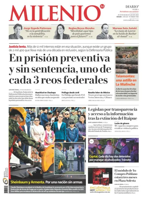 Portada de Milenio Puebla del jueves, 10 de julio de 2025