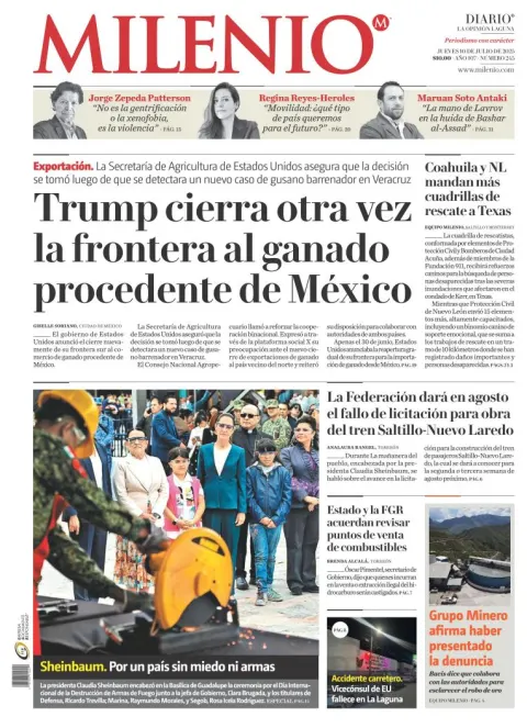 Portada de Milenio Laguna del jueves, 10 de julio de 2025