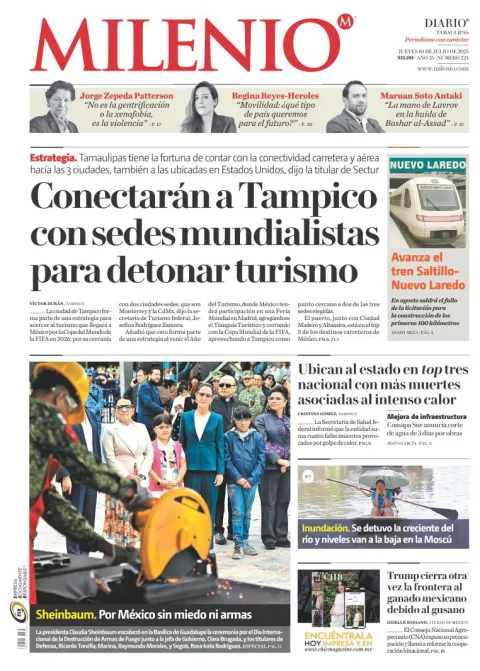 Portada de Milenio Tamaulipas del jueves, 10 de julio de 2025