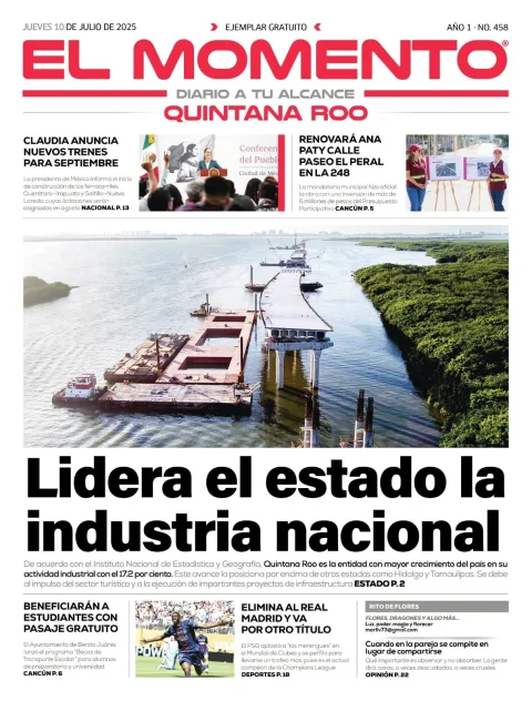 Portada de El Momento Quintana Roo del jueves, 10 de julio de 2025