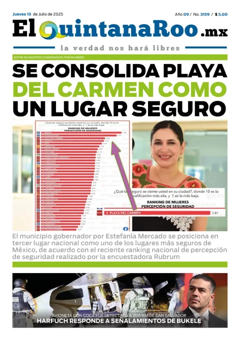 Portada de El Quintana Roo (portada) del jueves, 10 de julio de 2025