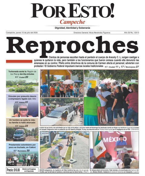 Portada de Por Esto (campeche) del jueves, 10 de julio de 2025