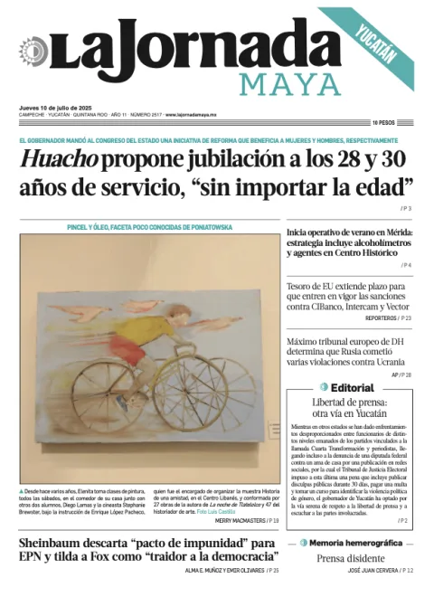 Portada de La Jornada Maya Yucatán del jueves, 10 de julio de 2025