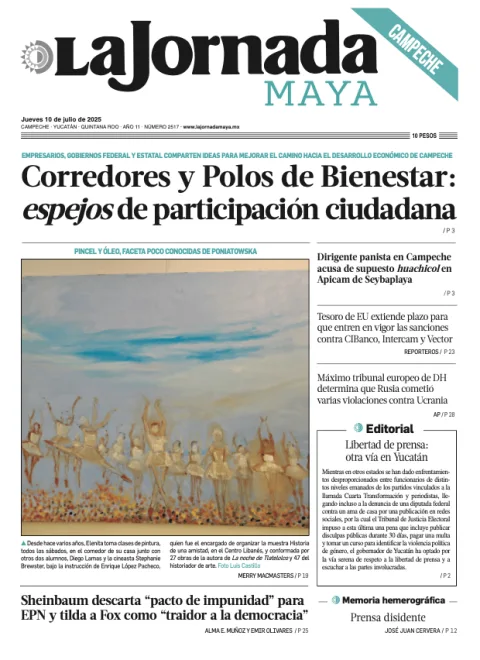 Portada de La Jornada Maya Campeche del jueves, 10 de julio de 2025