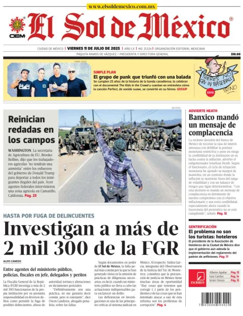 Portada de El Sol de Mexico