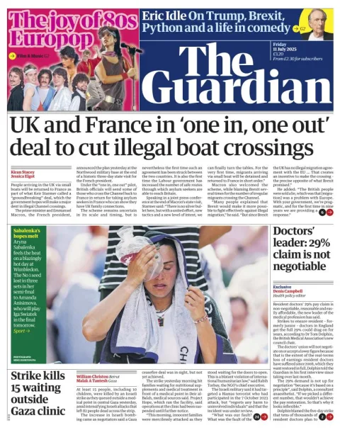 Portada de The Guardian (reino Unido) del viernes, 11 de julio de 2025