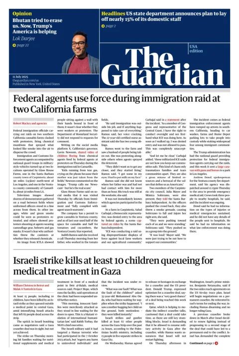 Portada de The Guardian (usa) del 2025-07-11