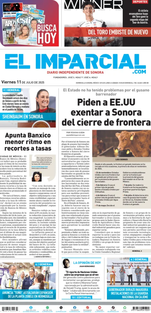 Portada de El Imparcial del viernes, 11 de julio de 2025