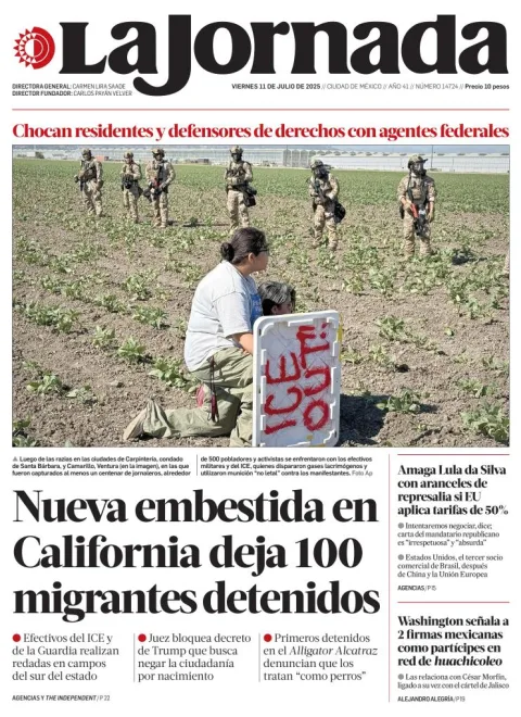 Portada de La Jornada del viernes, 11 de julio de 2025