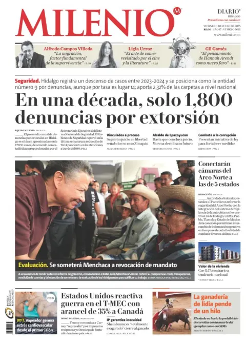 Portada de Milenio Hidalgo del viernes, 11 de julio de 2025