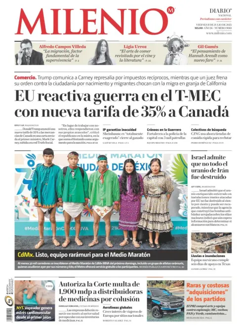 Portada de Milenio del viernes, 11 de julio de 2025