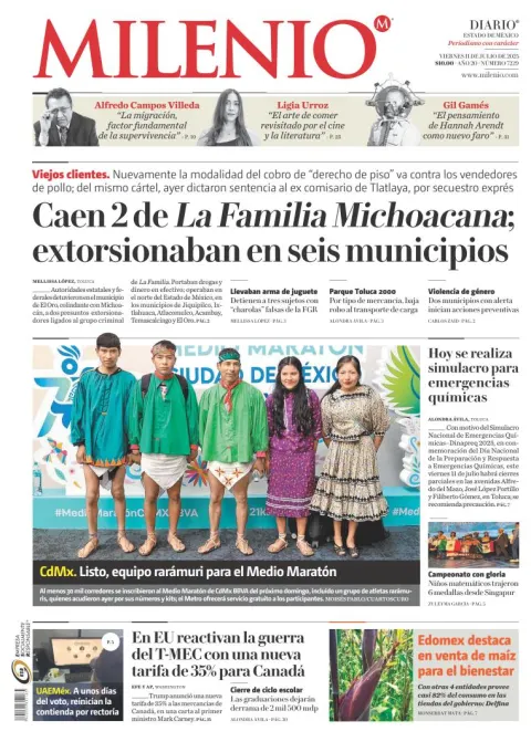 Portada de Milenio Edo de Mexico del viernes, 11 de julio de 2025