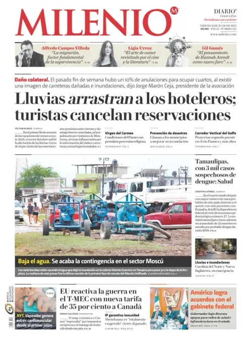 Portada de Milenio Tamaulipas del viernes, 11 de julio de 2025