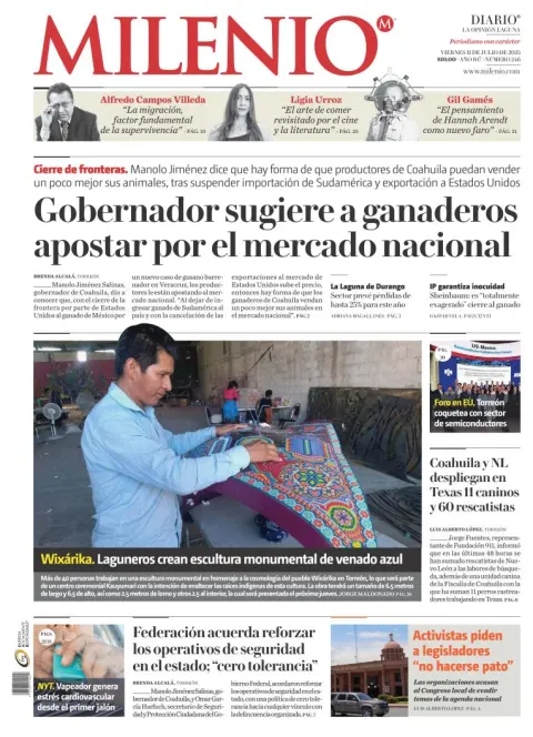 Portada de Milenio Laguna del viernes, 11 de julio de 2025
