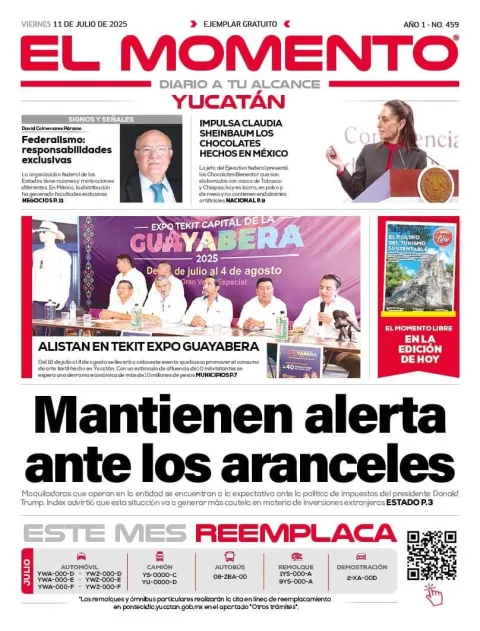 Portada de El Momento Yucatan del viernes, 11 de julio de 2025