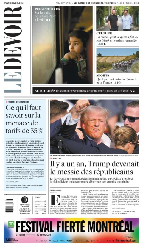 Portada de Le Devoir del sábado, 12 de julio de 2025